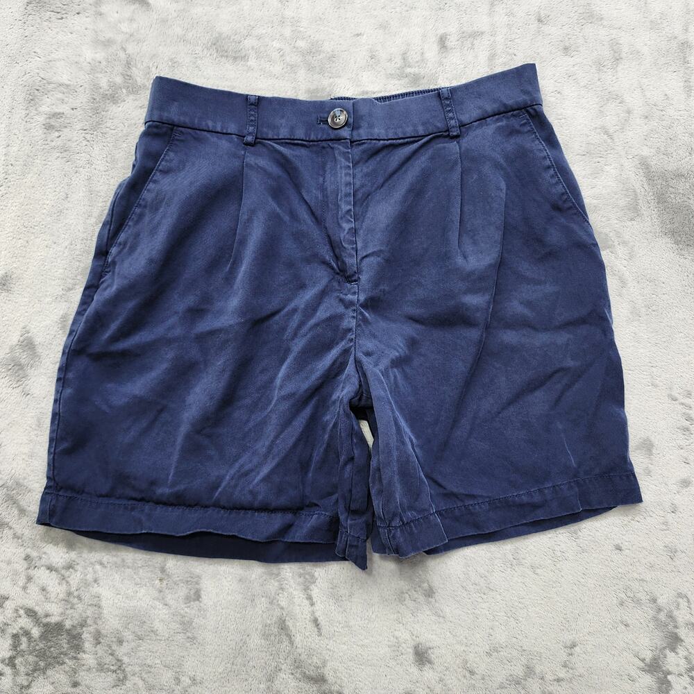 Ann Taylor LOFT Short Womens 8 Blue The Emory High Rise Pleated Bermuda Preppy